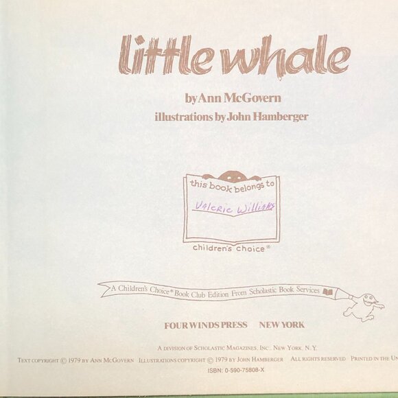 Vintage Little Whale by Ann McGovern 1979 Hardcover Book Club - Picture 5 of 5